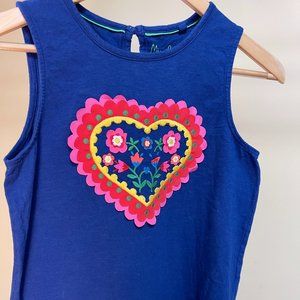 Mini Boden Girl Size 11-12 Blue Floral Ruffle Hear Tank